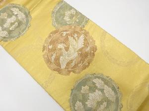 アンティーク　絵皿に花鳥更紗模様織り出し袋帯(材料)